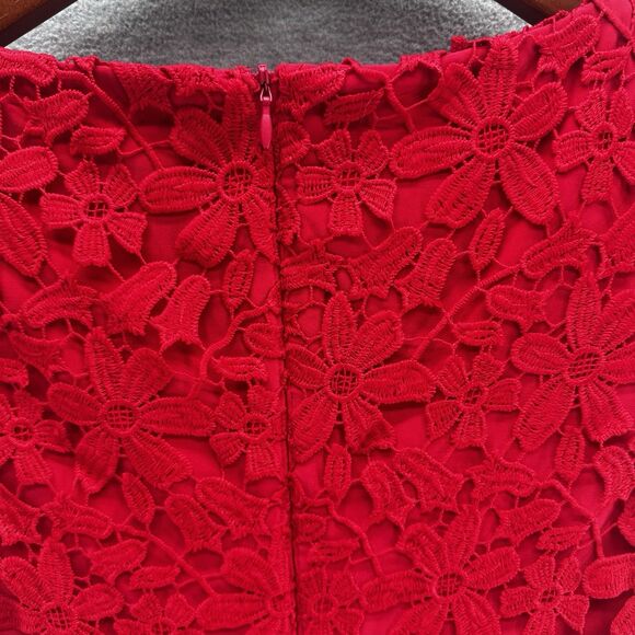 LAUREN RALPH LAUREN - Women's Red Embroidered Guipure Sheath Dress Size 4P - Picture 5 of 13